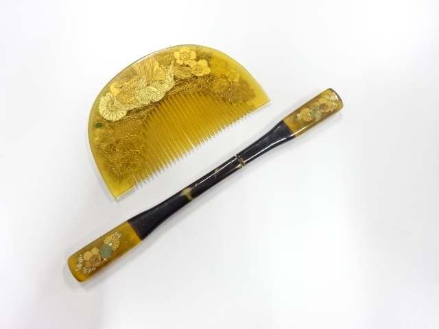 アンティーク　象嵌　櫛・笄セット